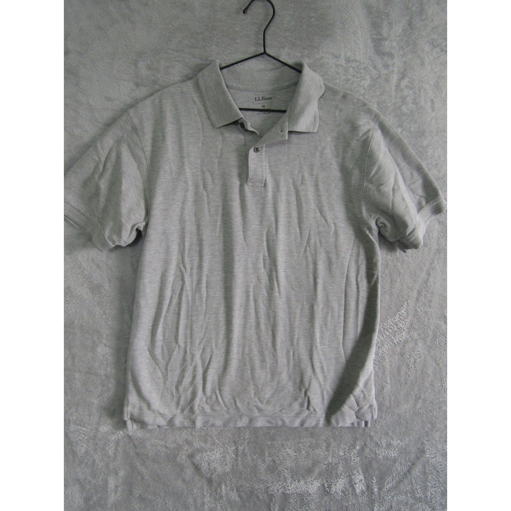 LL‎ Bean Mens Grey Short Sleeve Polo Shirt Size M Cotton Casual Everyday